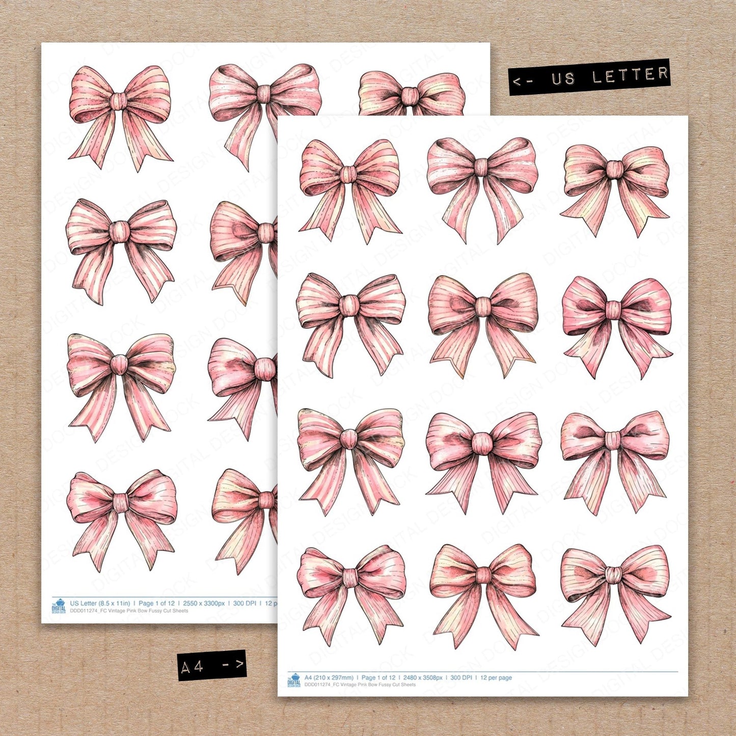 Vintage Pink Bow Fussy Cut Sheets (DDD011274)