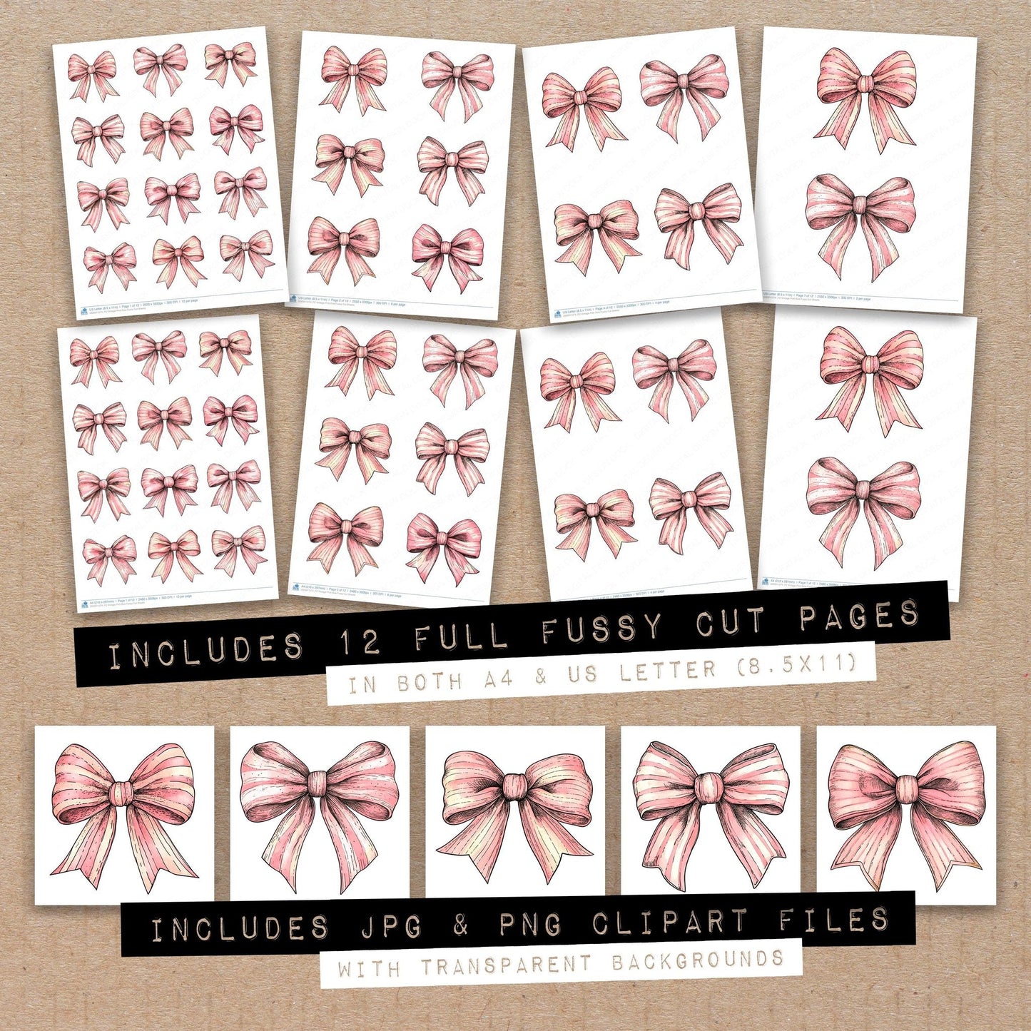 Vintage Pink Bow Fussy Cut Sheets (DDD011274)