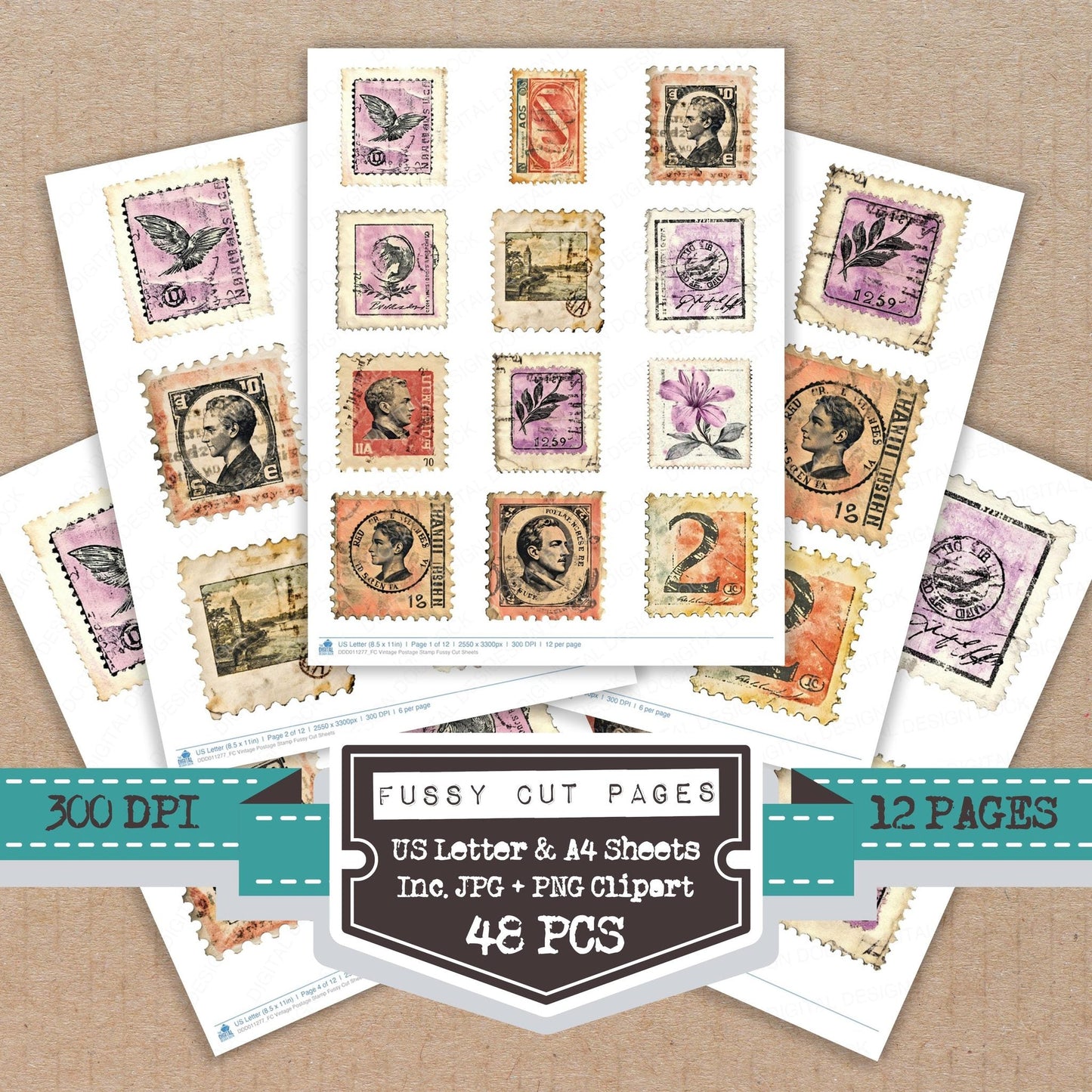 Vintage Postage Stamp Fussy Cut Sheets (DDD011277)