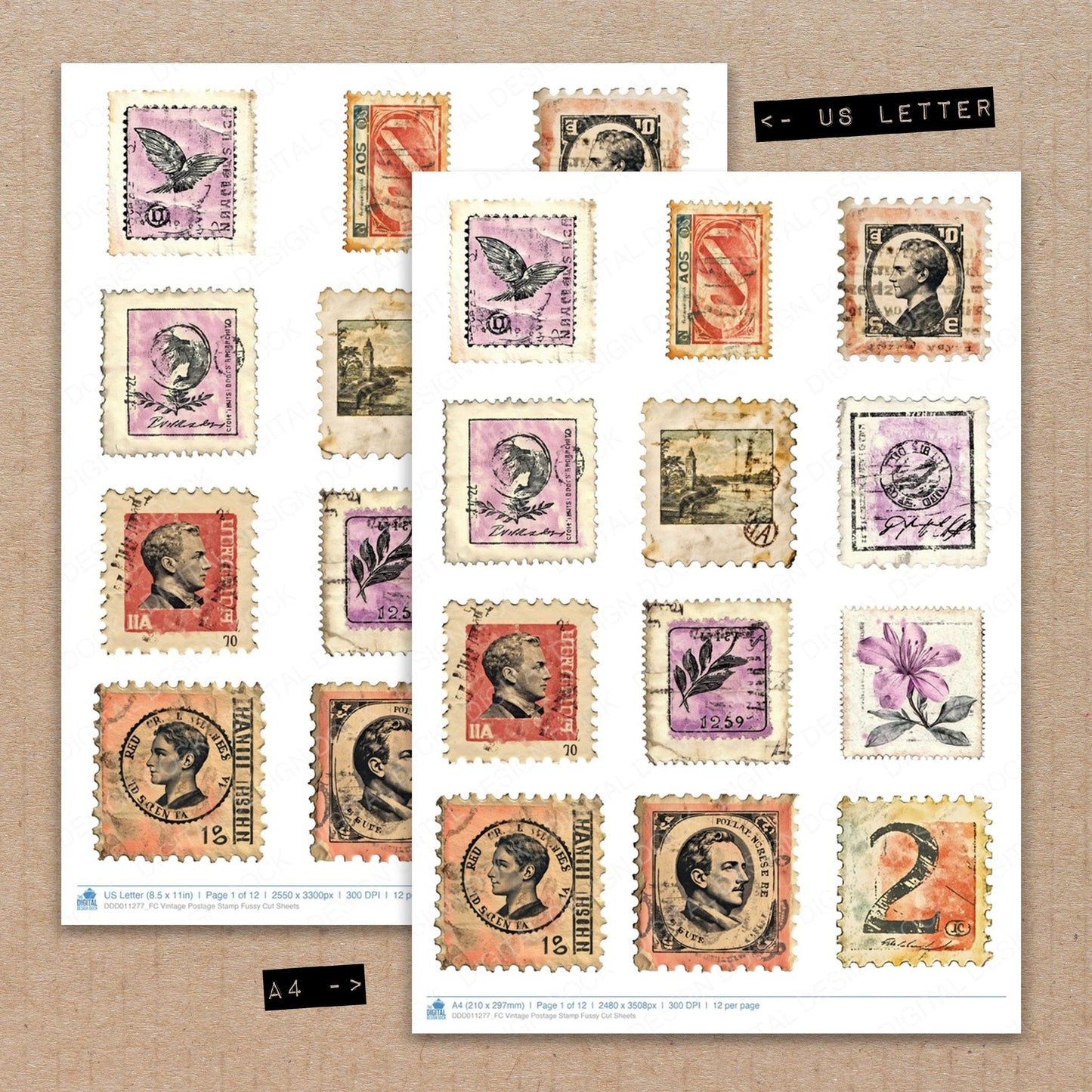 Vintage Postage Stamp Fussy Cut Sheets (DDD011277)