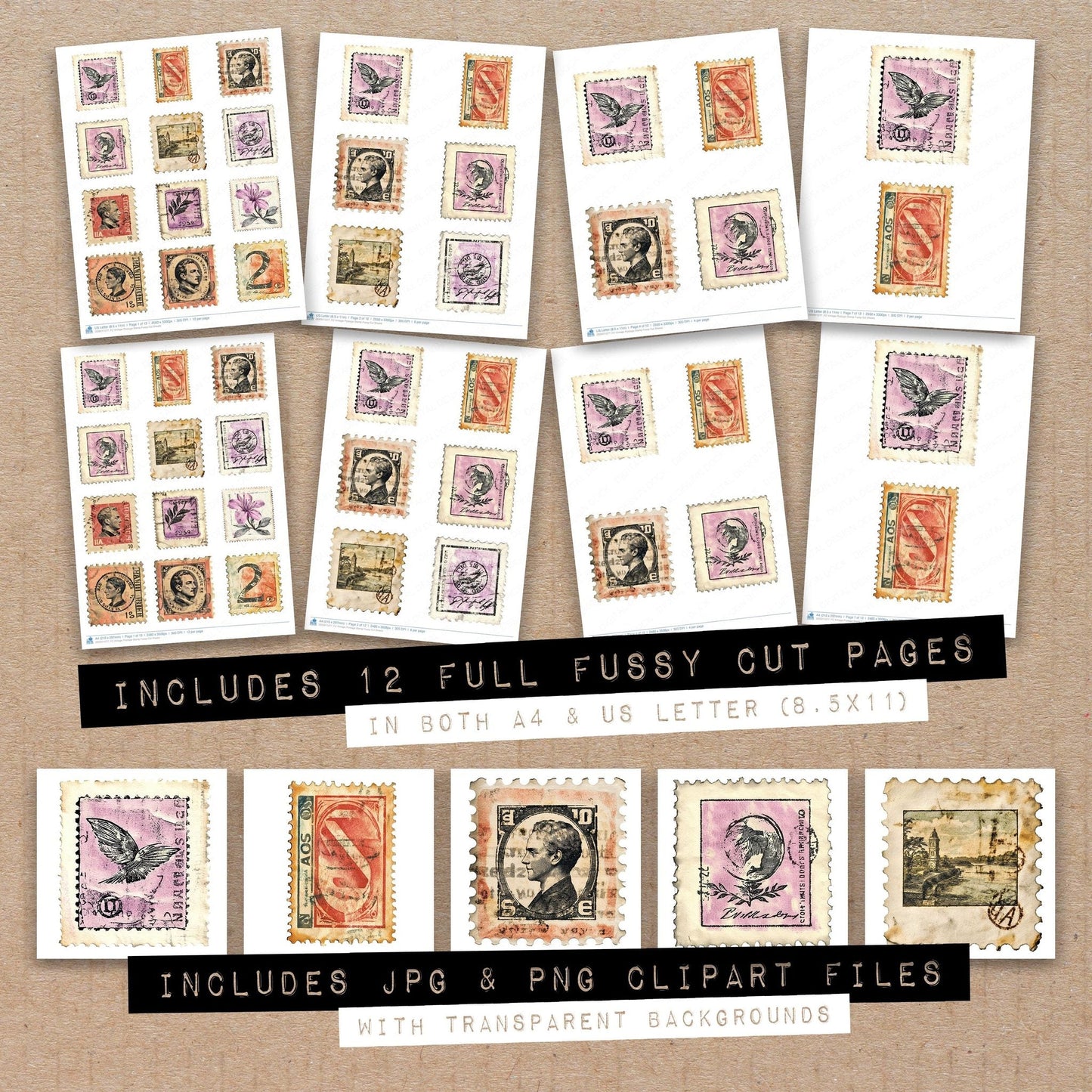Vintage Postage Stamp Fussy Cut Sheets (DDD011277)