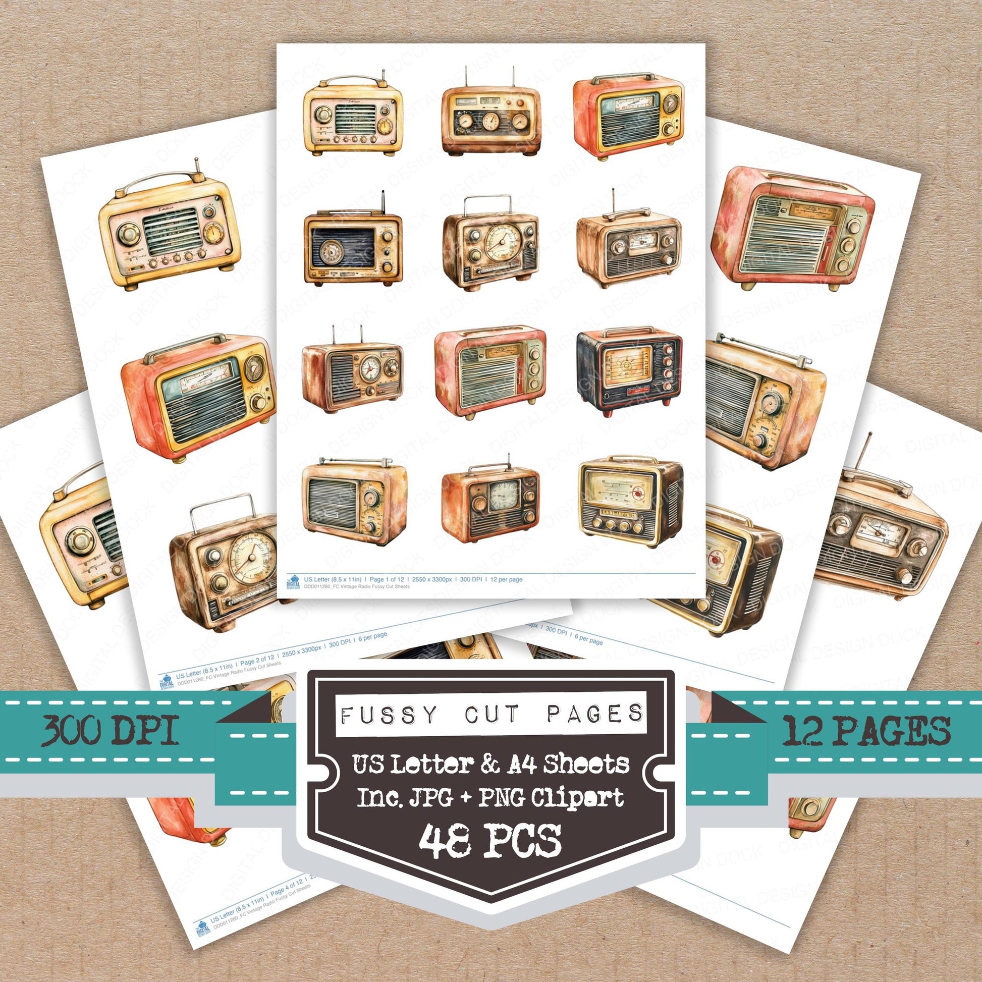 Vintage Radio fussy cut printable sheets for junk journaling, scrapbooking, and paper craft projects