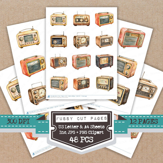 Vintage Radio fussy cut printable sheets for junk journaling, scrapbooking, and paper craft projects