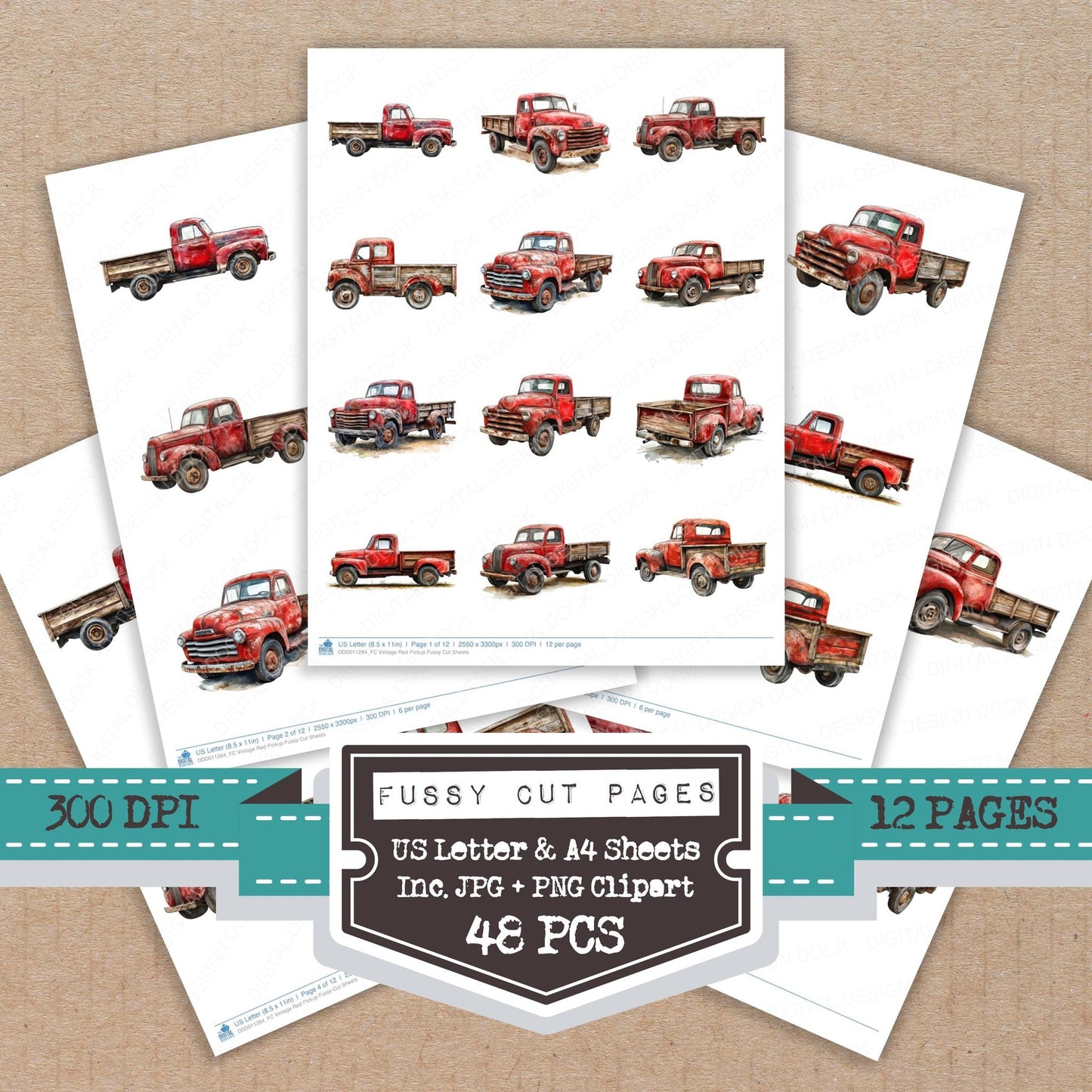 Vintage Red Pickup Fussy Cut Sheets (DDD011284)
