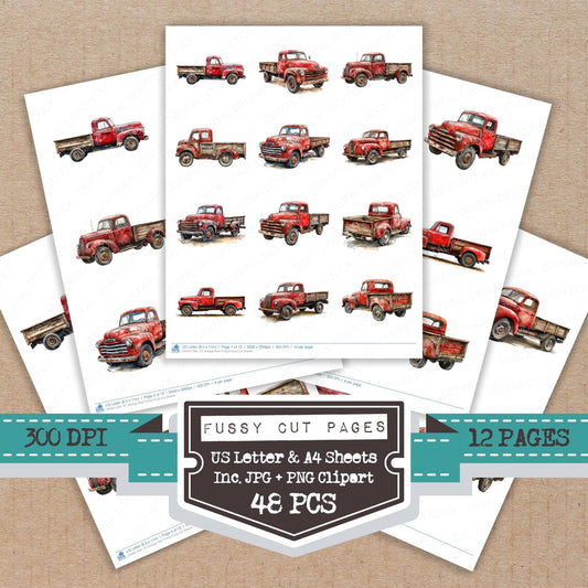 Vintage Red Pickup Fussy Cut Sheets (DDD011284)