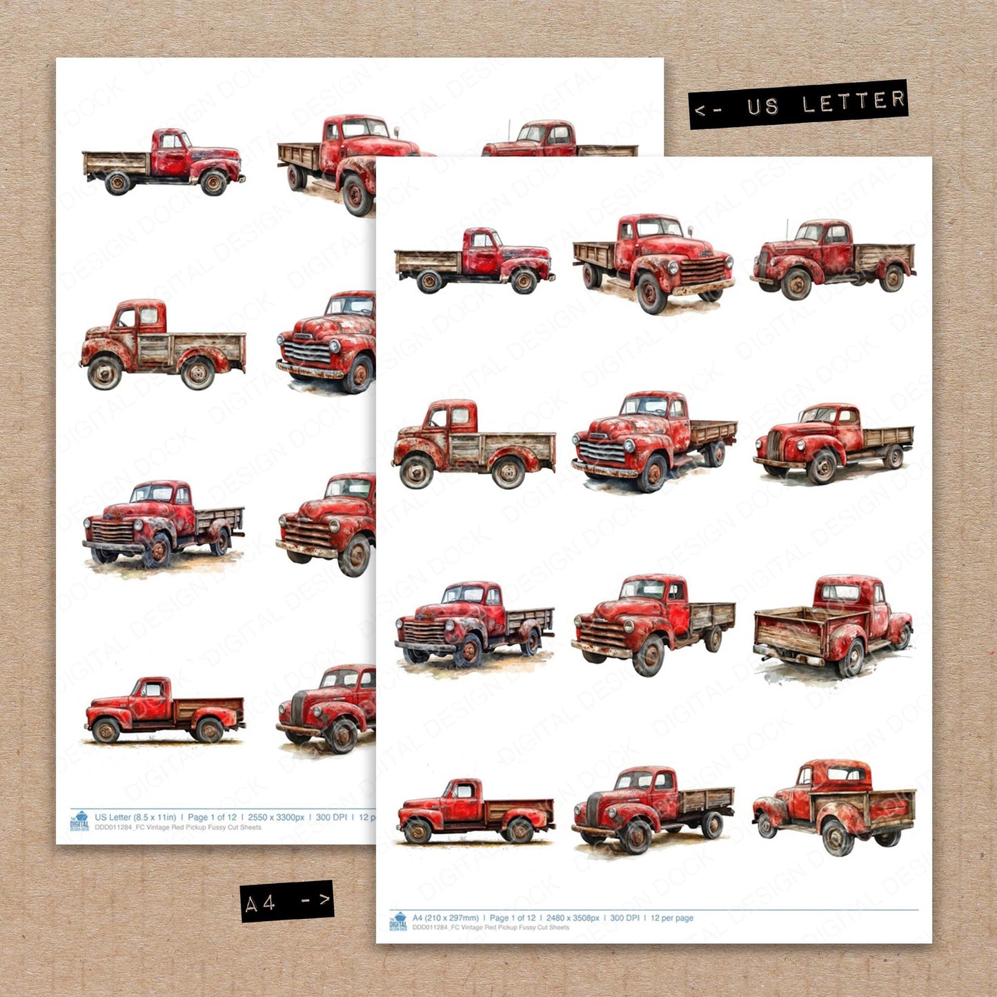Vintage Red Pickup Fussy Cut Sheets (DDD011284)