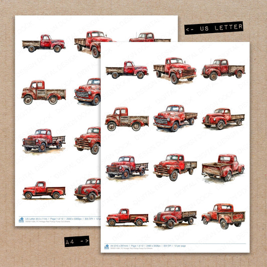 Vintage Red Pickup Fussy Cut Sheets (DDD011284)