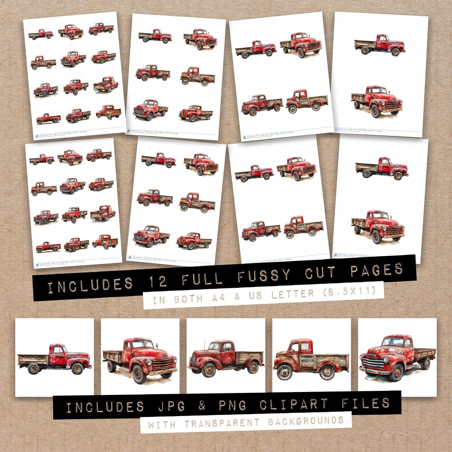 Vintage Red Pickup Fussy Cut Sheets (DDD011284)