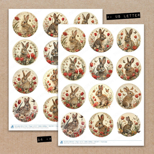 Vintage Springtime Rabbit Illustration Fussy Cut Sheets (DDD011296)