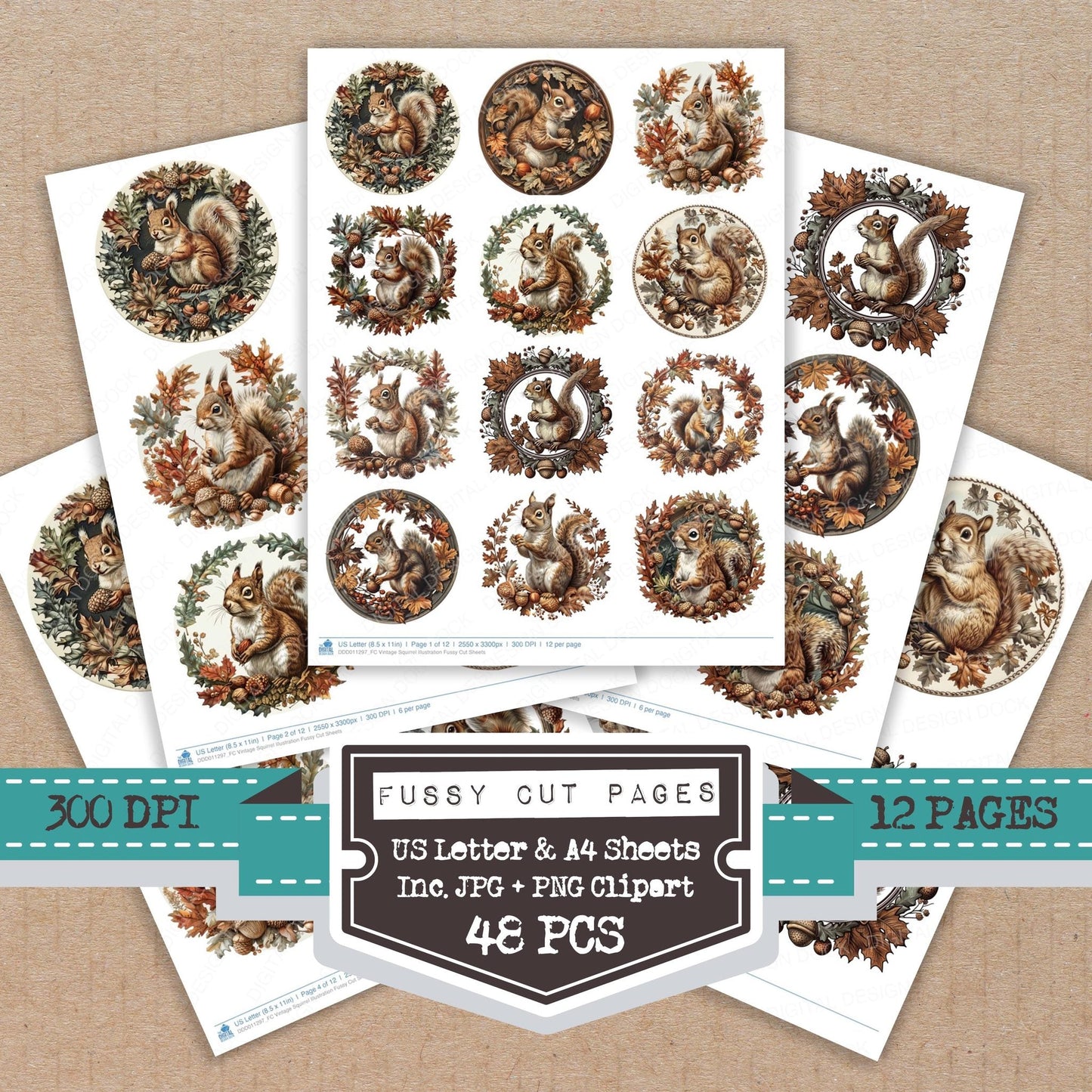Vintage Squirrel Illustration Fussy Cut Sheets (DDD011297)