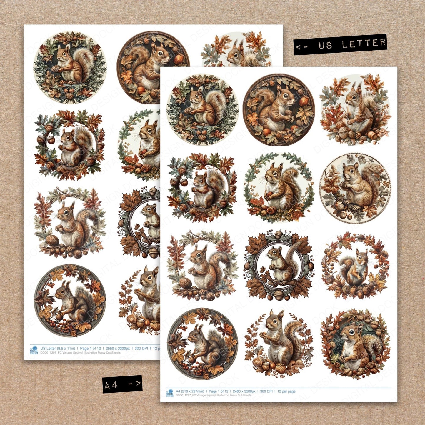 Vintage Squirrel Illustration Fussy Cut Sheets (DDD011297)