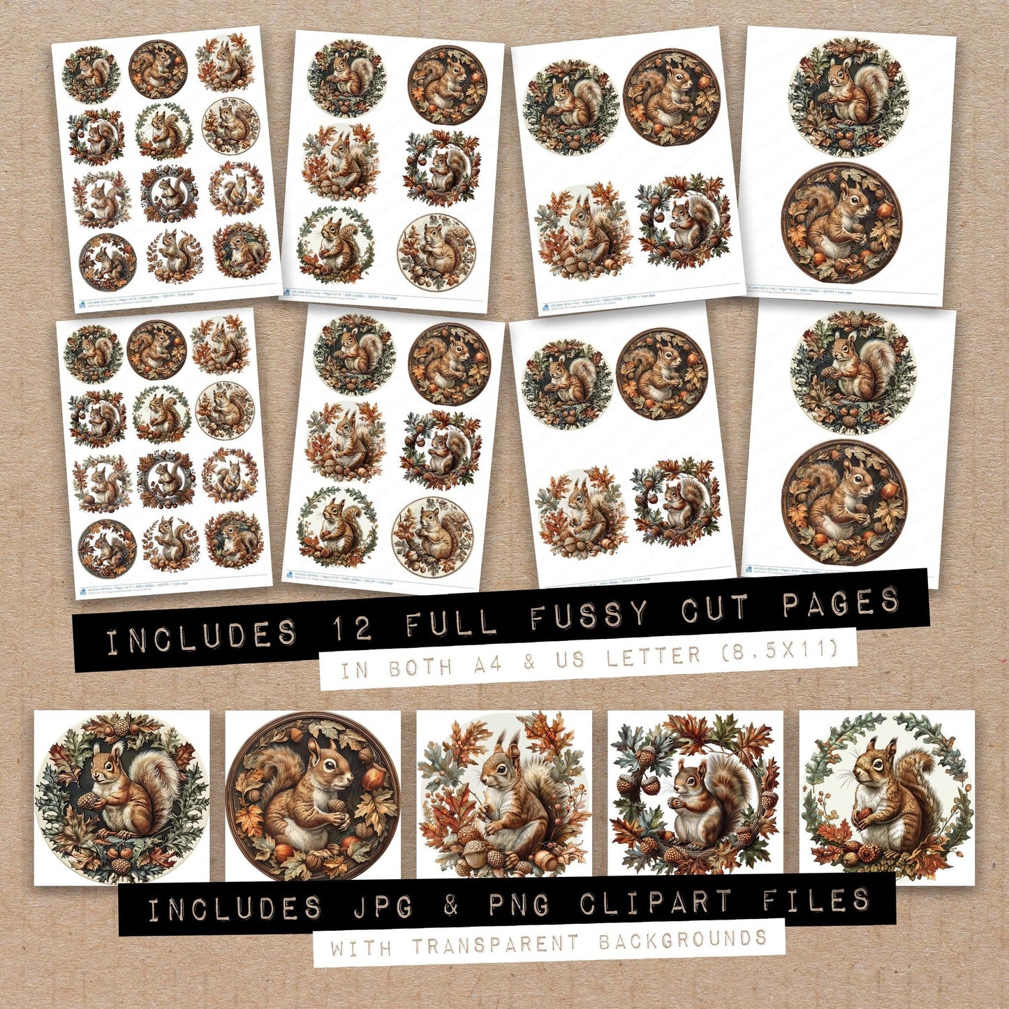 Vintage Squirrel Illustration Fussy Cut Sheets (DDD011297)