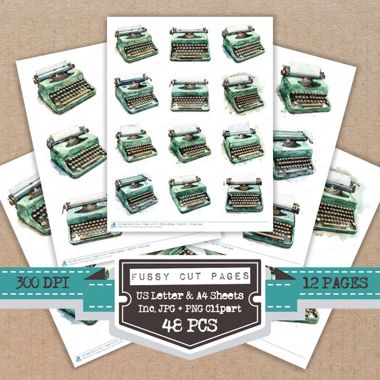Vintage Typewriter fussy cut printable sheets for junk journaling, scrapbooking, and paper craft projects