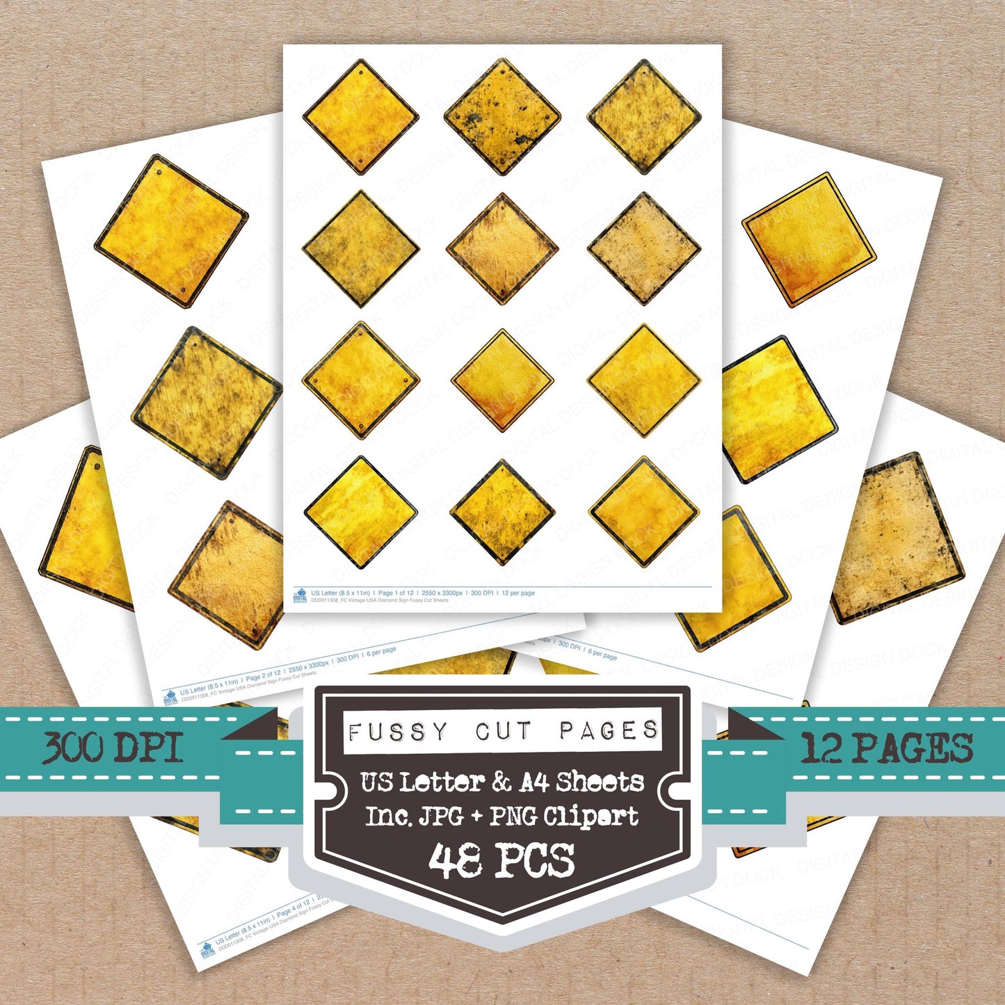 Vintage USA Diamond Sign fussy cut printable sheets for junk journaling, scrapbooking, and paper craft projects
