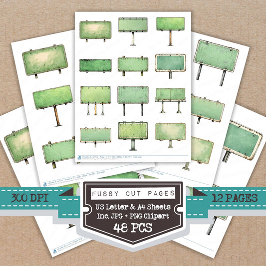 Vintage USA Highway Sign fussy cut printable sheets for junk journaling, scrapbooking, and paper craft projects