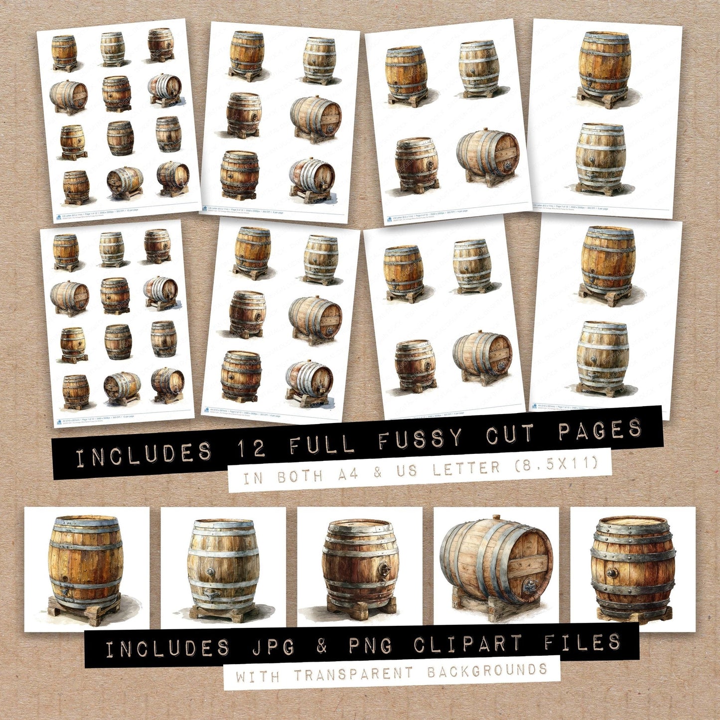Vintage Wine Barrel Fussy Cut Sheets (DDD011321)
