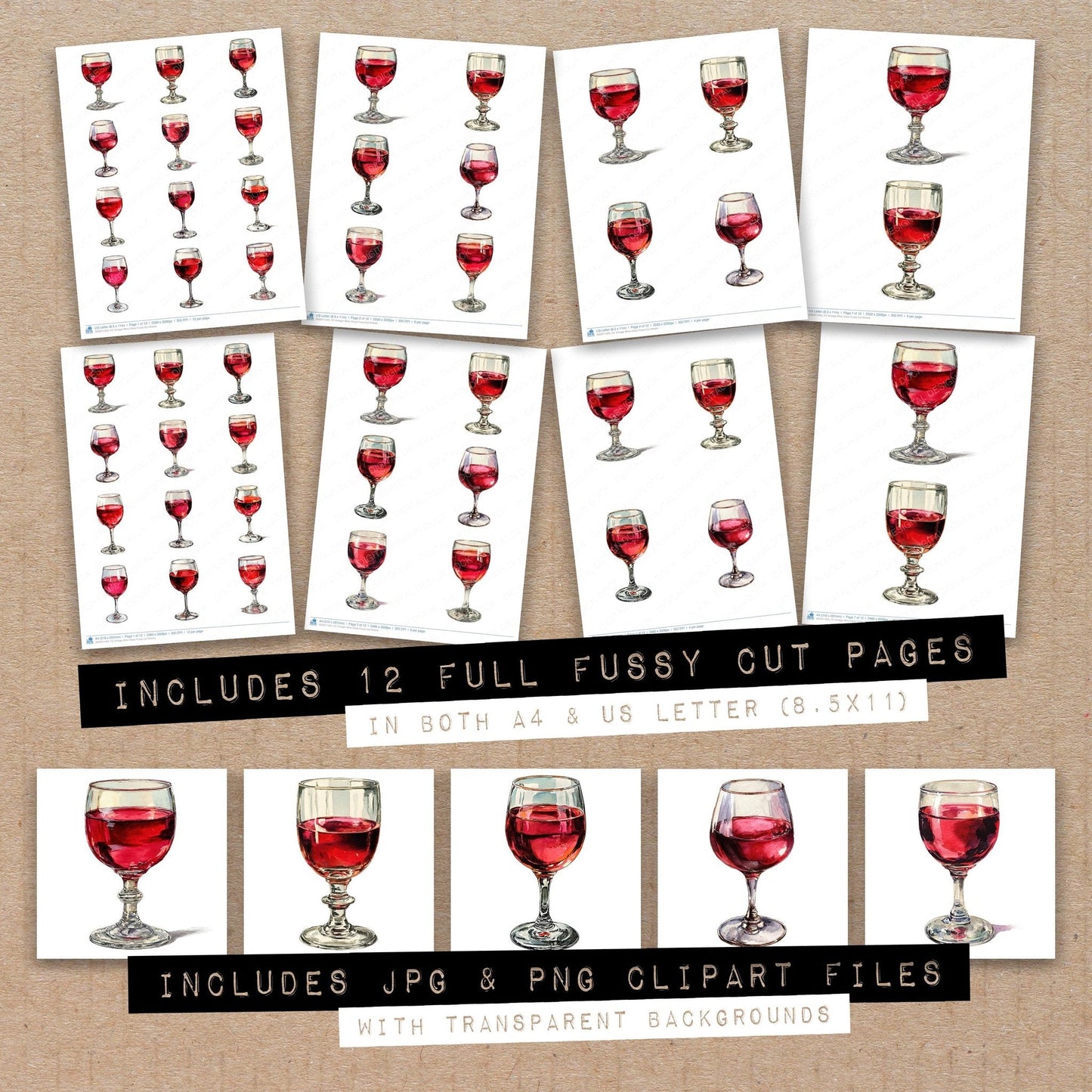 Vintage Wine Glass Fussy Cut Sheets (DDD011323)
