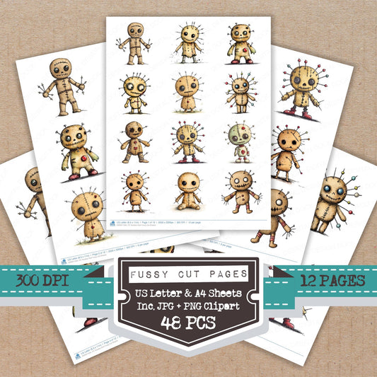 Voodoo Doll fussy cut printable sheets for junk journaling, scrapbooking, and paper craft projects