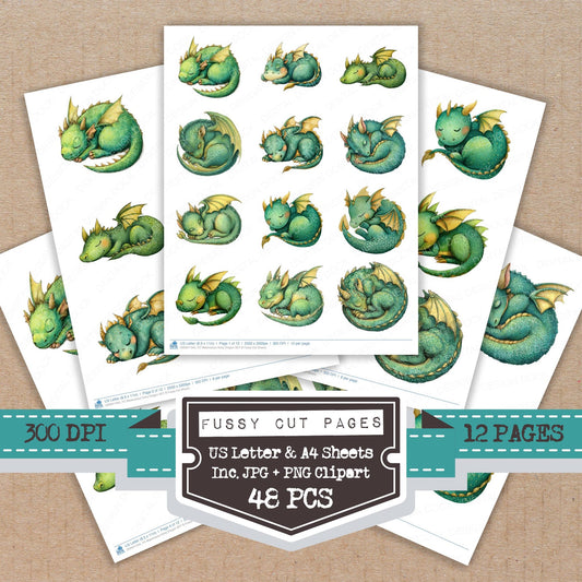 Watercolour Baby Dragon B fussy cut printable sheets for junk journaling, scrapbooking, and paper craft projects