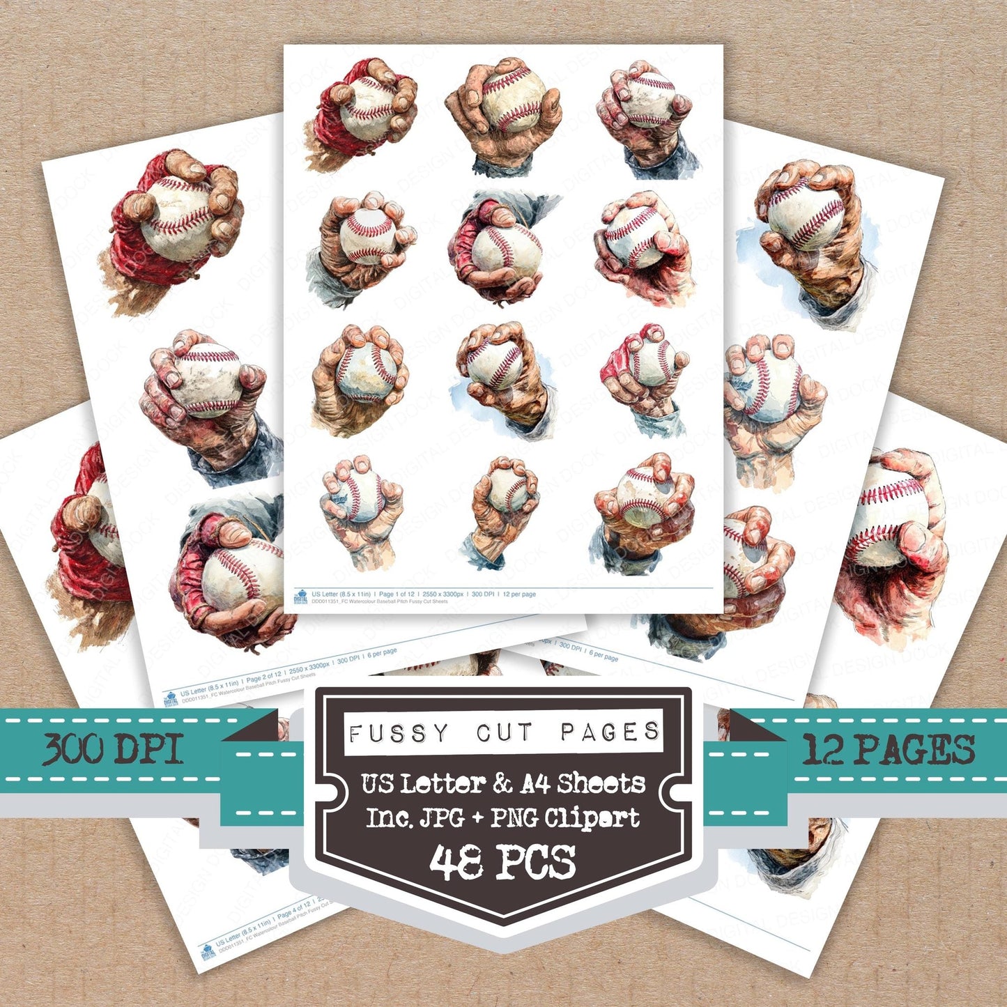 Watercolour Baseball Pitch Fussy Cut Sheets (DDD011351)
