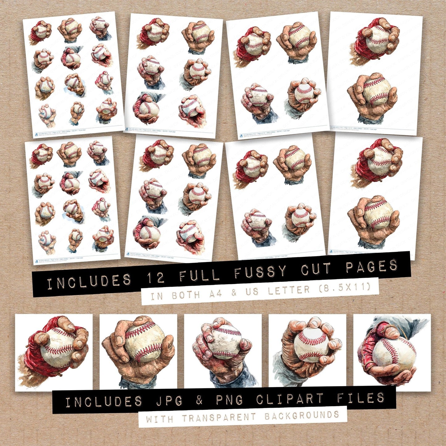 Watercolour Baseball Pitch Fussy Cut Sheets (DDD011351)