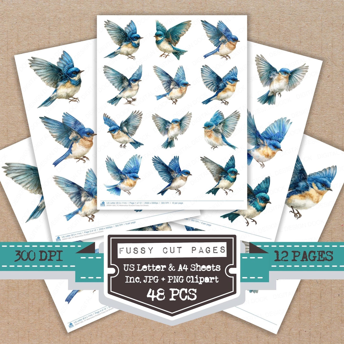 Watercolour Bluebird Fussy Cut Sheets (DDD011365)