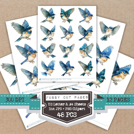 Watercolour Bluebird Fussy Cut Sheets (DDD011365)
