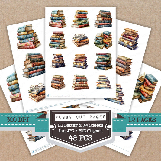 Watercolour Book Pile Fussy Cut Sheets (DDD011367)