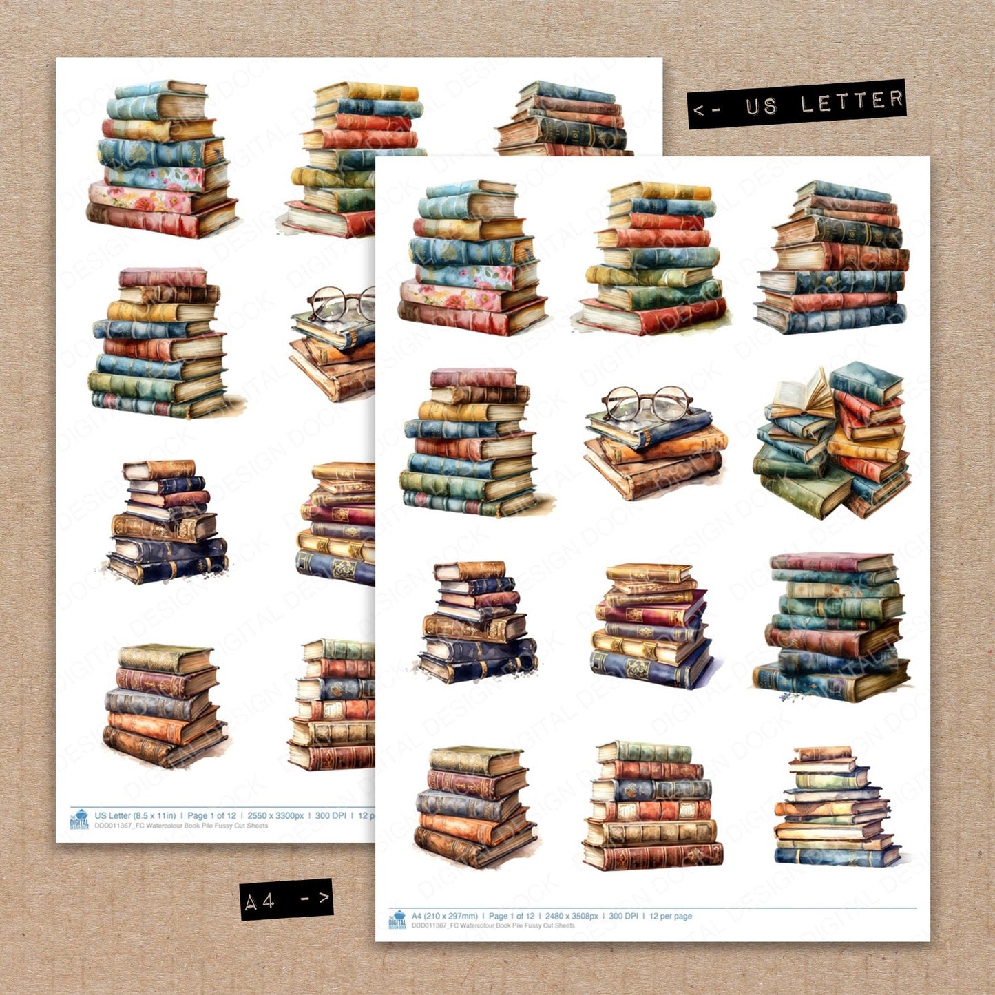 Watercolour Book Pile Fussy Cut Sheets (DDD011367)