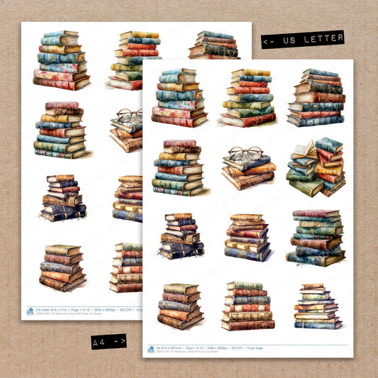 Watercolour Book Pile Fussy Cut Sheets (DDD011367)
