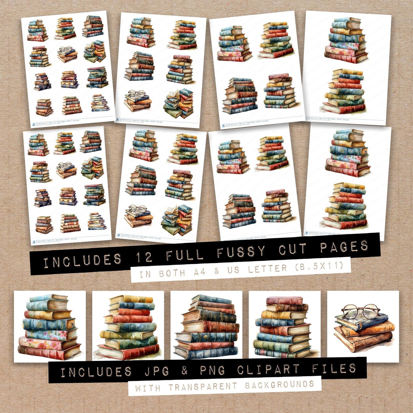 Watercolour Book Pile Fussy Cut Sheets (DDD011367)
