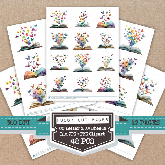 Watercolour Book with Butterflies fussy cut printable sheets for junk journaling, scrapbooking, and paper craft projects