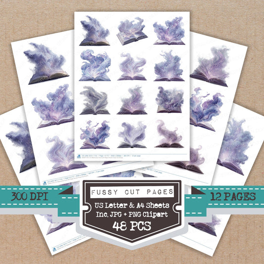 Watercolour Book with Magic Smoke fussy cut printable sheets for junk journaling, scrapbooking, and paper craft projects