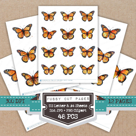 Watercolour Butterfly Monarch Fussy Cut Sheets (DDD011396)