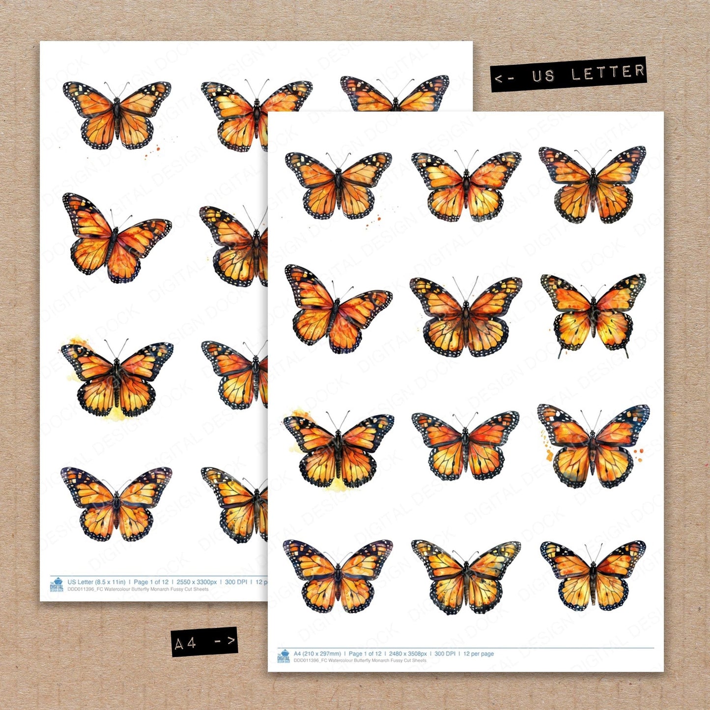 Watercolour Butterfly Monarch Fussy Cut Sheets (DDD011396)