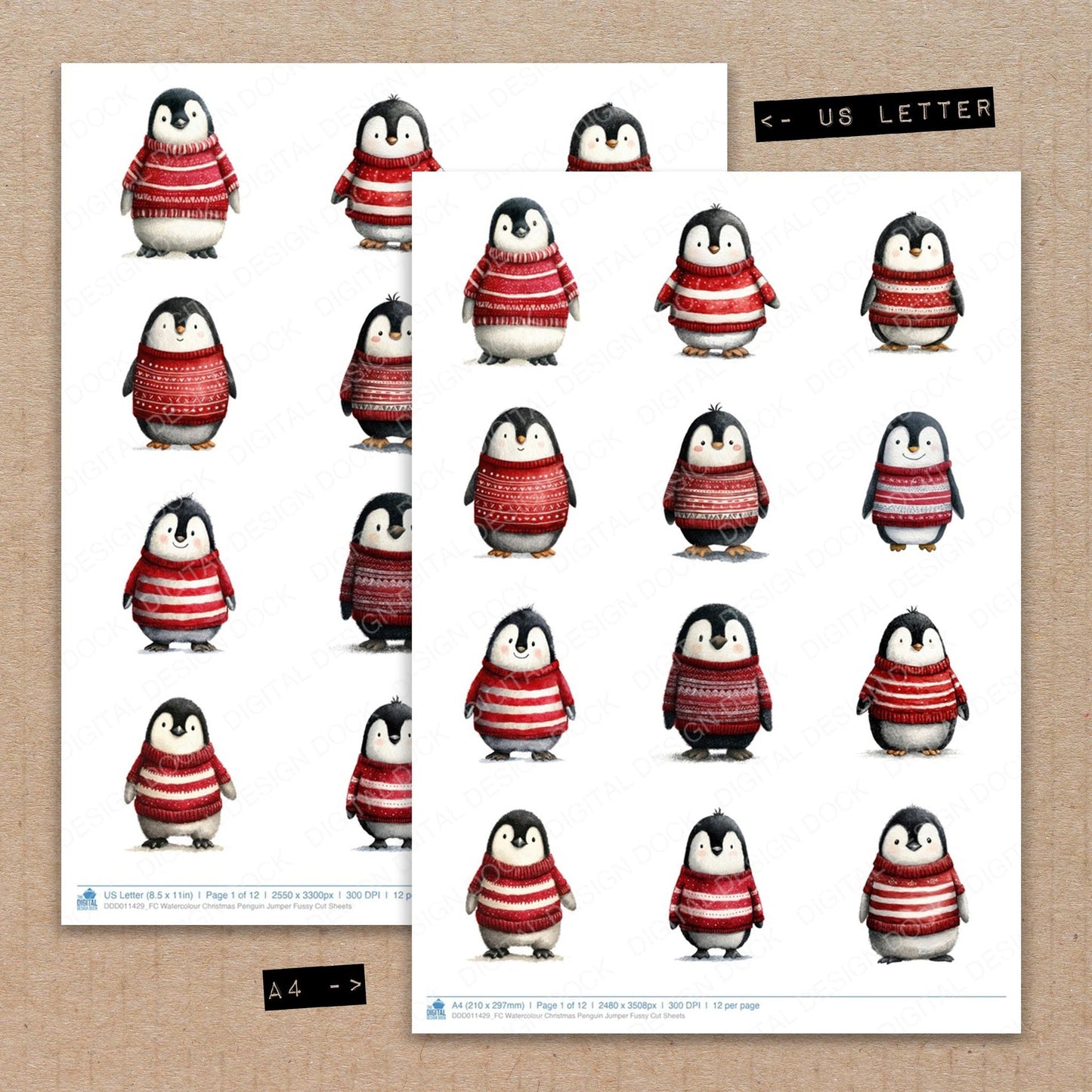 Watercolour Christmas Penguin Jumper Fussy Cut Sheets (DDD011429)