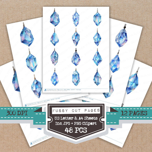 Watercolour Crystal Prism fussy cut printable sheets for junk journaling, scrapbooking, and paper craft projects