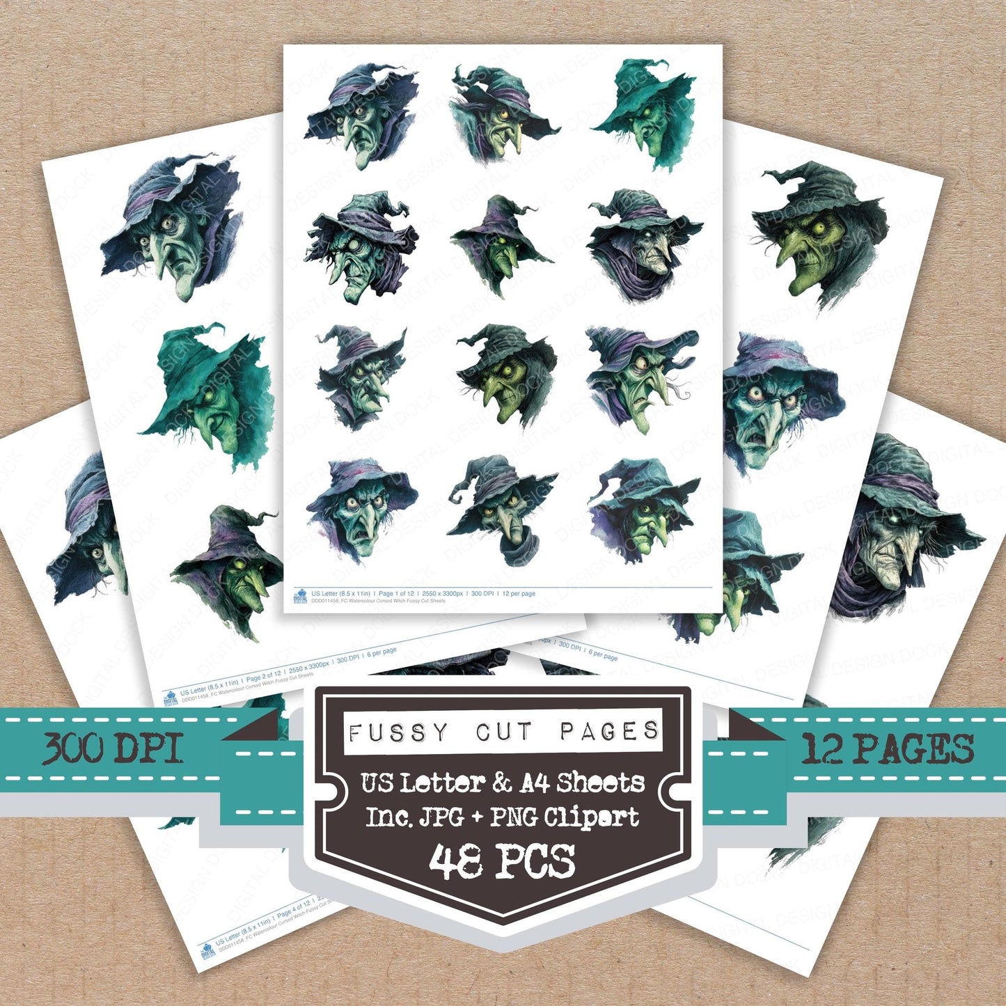 Watercolour Cursed Witch Fussy Cut Sheets (DDD011458)