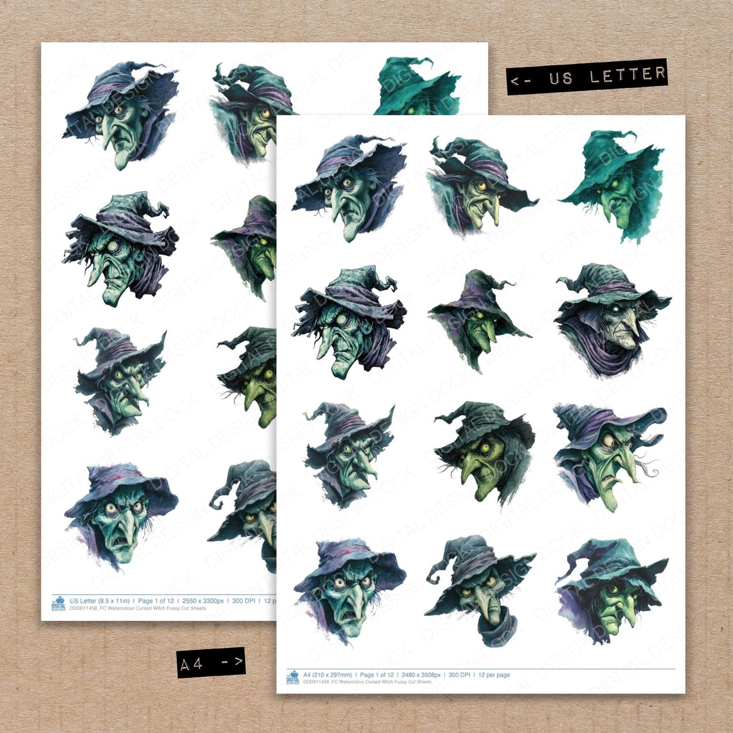 Watercolour Cursed Witch Fussy Cut Sheets (DDD011458)