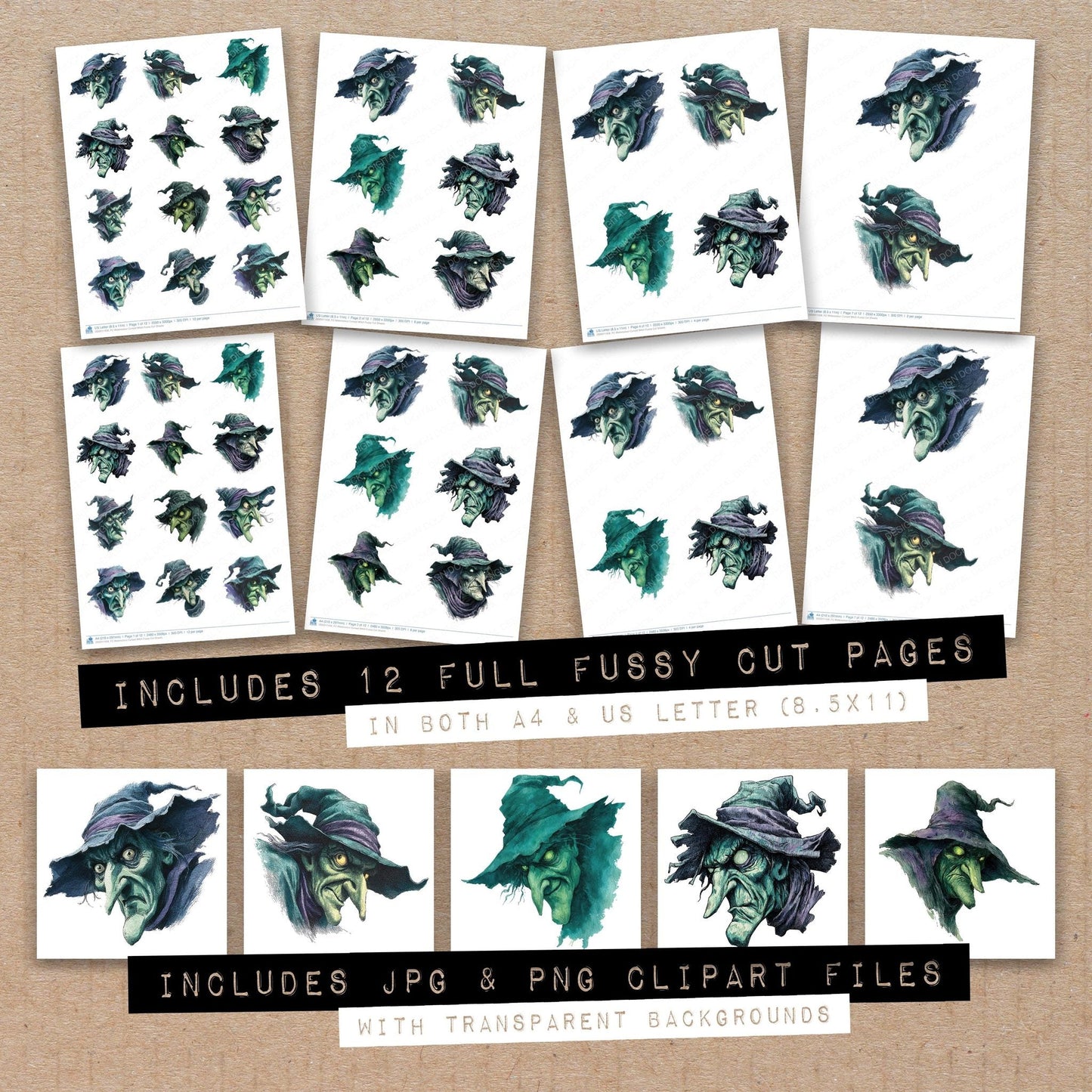 Watercolour Cursed Witch Fussy Cut Sheets (DDD011458)
