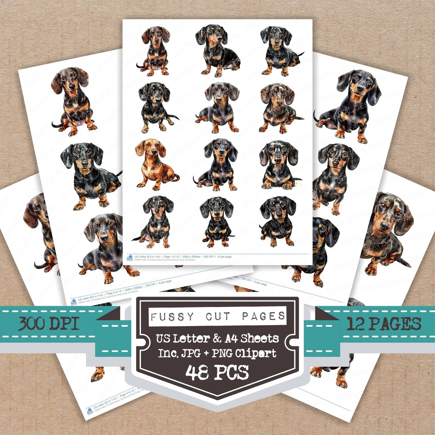 Watercolour Dachshund Dog Fussy Cut Sheets (DDD011460)