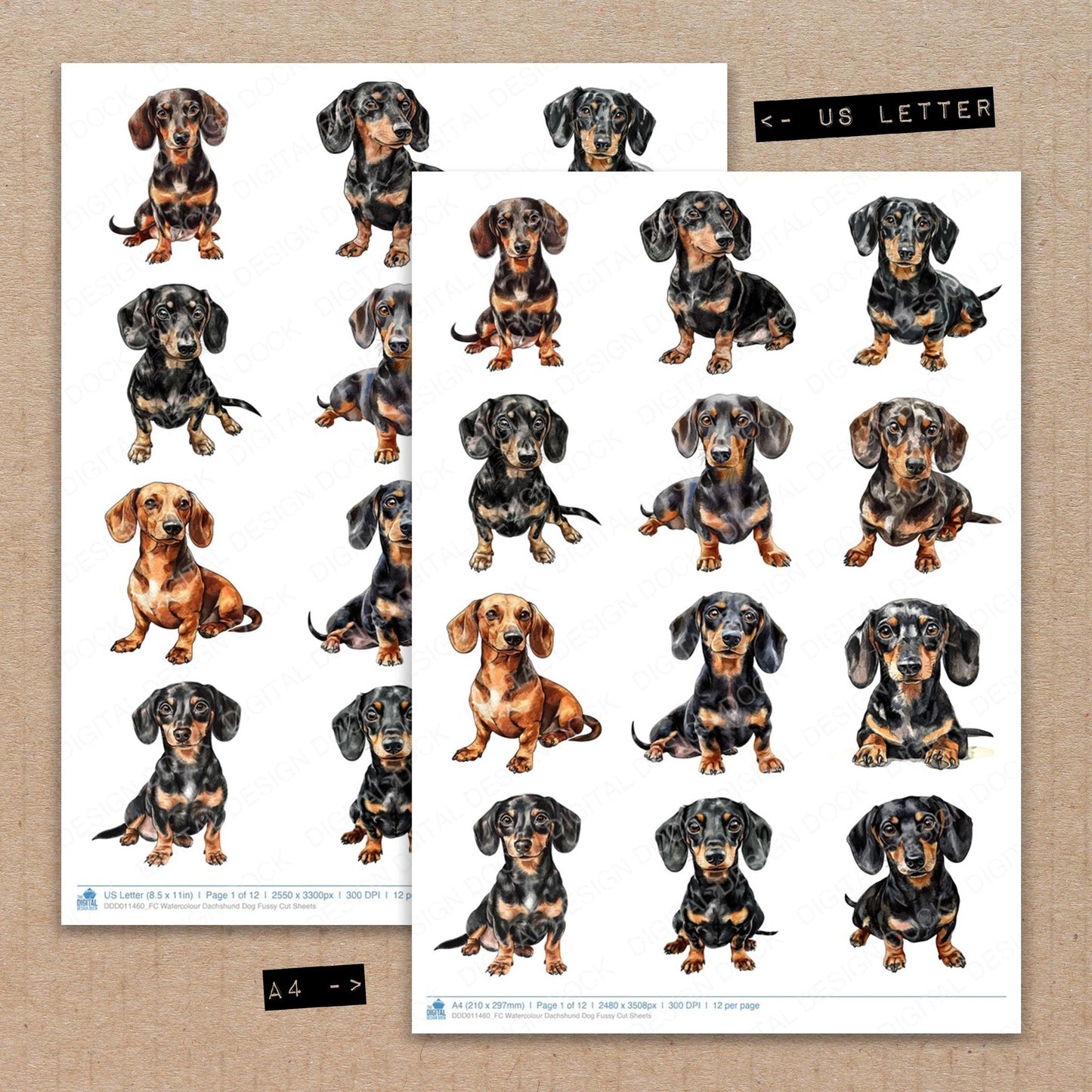 Watercolour Dachshund Dog Fussy Cut Sheets (DDD011460)
