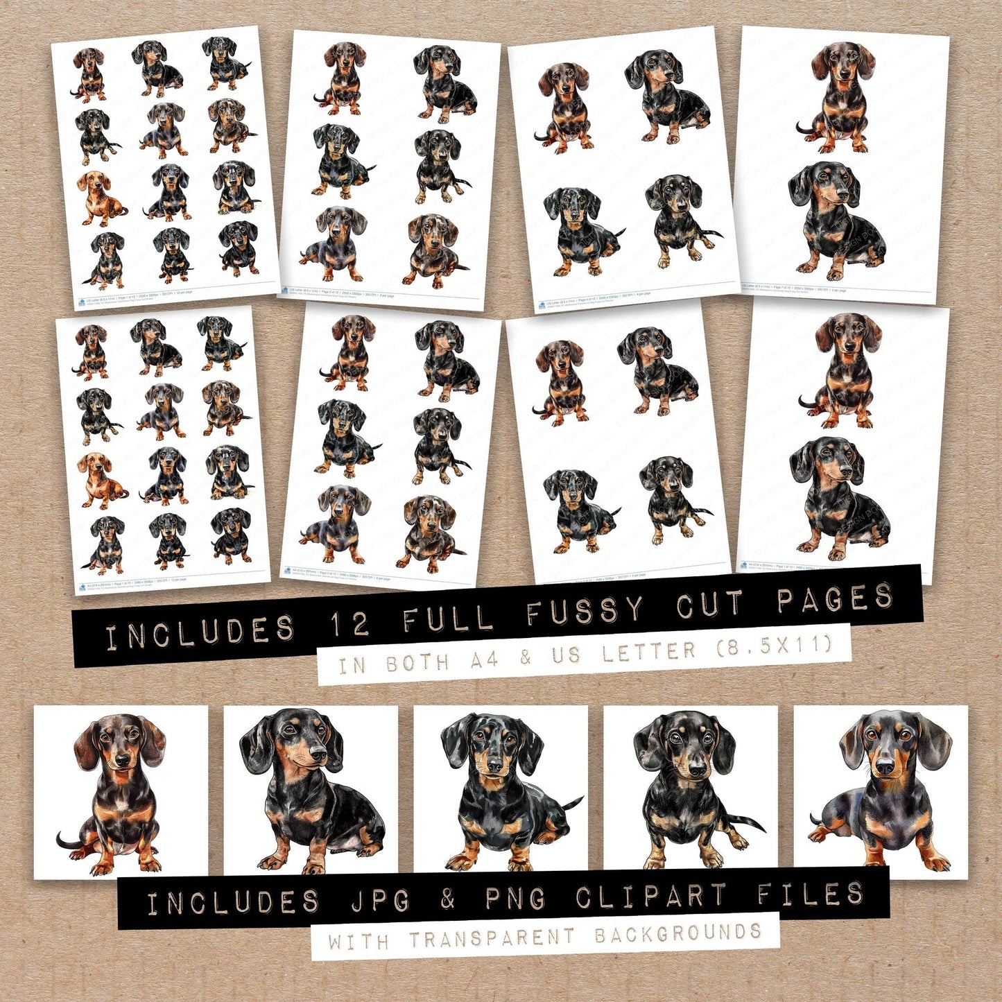 Watercolour Dachshund Dog Fussy Cut Sheets (DDD011460)