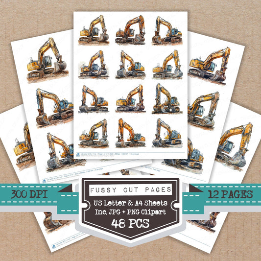 Watercolour Excavator Fussy Cut Sheets (DDD011482)