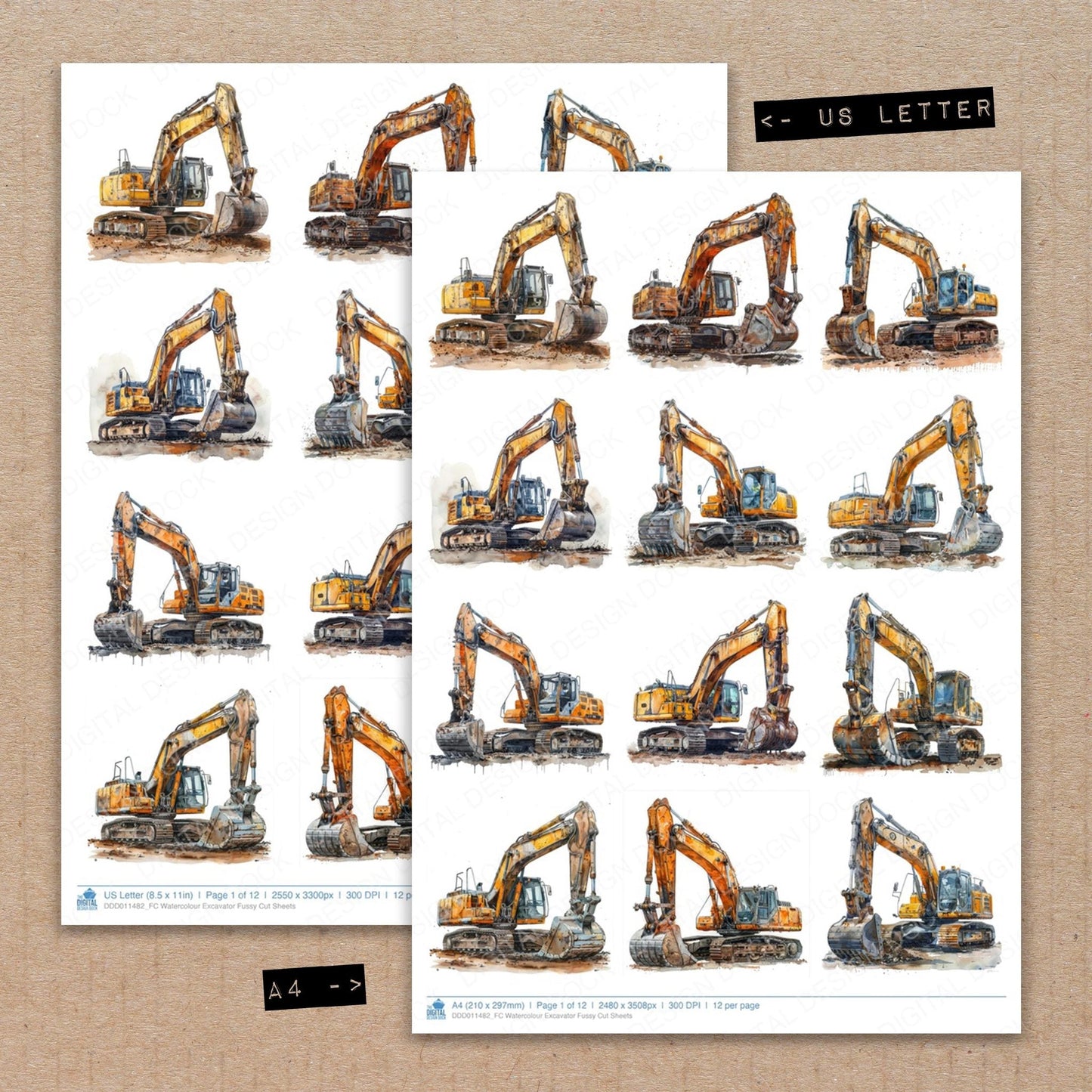 Watercolour Excavator Fussy Cut Sheets (DDD011482)