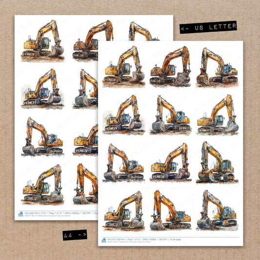 Watercolour Excavator Fussy Cut Sheets (DDD011482)