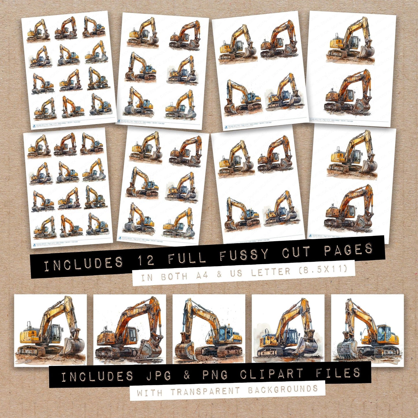 Watercolour Excavator Fussy Cut Sheets (DDD011482)