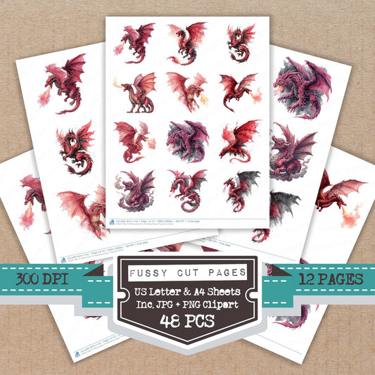 Watercolour Fire Breathing Dragon Fussy Cut Sheets (DDD011488)