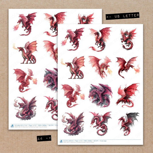 Watercolour Fire Breathing Dragon Fussy Cut Sheets (DDD011488)