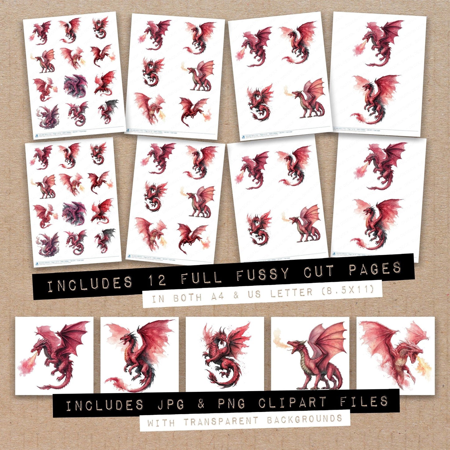 Watercolour Fire Breathing Dragon Fussy Cut Sheets (DDD011488)